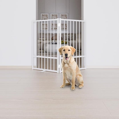 Full Metal Freestanding Dog Gate with Door, 32&