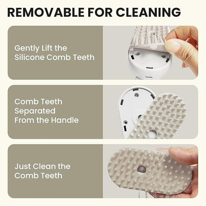 Cat Steam Brush for Shedding, Pet Steam Brush for Cats and Dog, 4 in 1 Rechargeable Cat Hair Brush, Spray Anti-Static, Massage, Cleaning, Shedding &amp; Combing All In One, for Long &amp; Short Haired Pets!