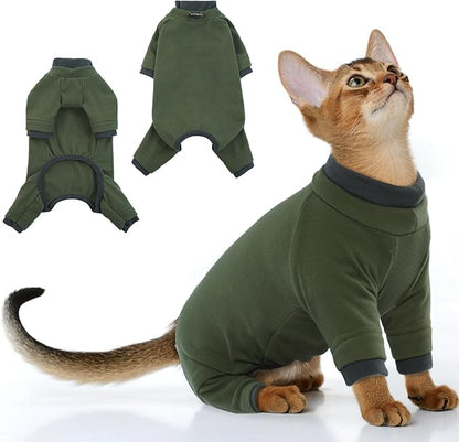 PUMYPOREITY Sticky Cat Clothes - Soft Cat Sweaters &amp; Pajamas for Recovery &amp; Hair Loss Prevention, Green, XS