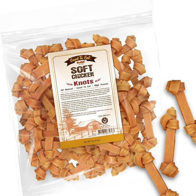 Gootoe Soft Chicken Knots 1 lb, Dog Treats, All Natural, Grain-Free, High-Protein, Healthy &amp; Easily Digestible, Soft Texture, Resealable