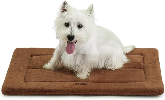 Made4Pets Dog Crate Pad Bed for Small Dogs, Washable &amp; Reversible, Anti-Slip Kennel Mat for Cozy Sleeping, Soft Fluffy Dog Bed for Indoor &amp; Outdoor Use, 24"x18", Brown