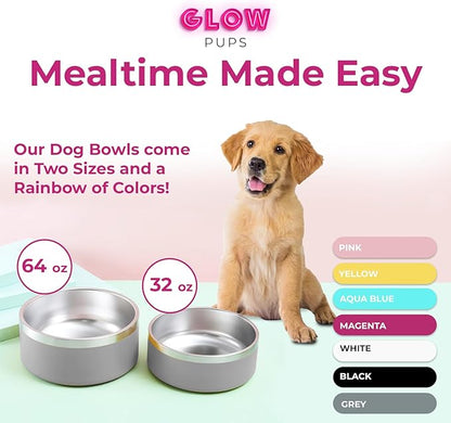 Grey Dog Double Wall Stainless Steel Pet Bowl, Vacuum Insulated, Non Skid, 64 oz