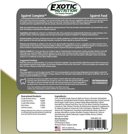 Squirrel Complete (1.75 lb.) - Healthy Natural Food - Nutritionally Complete Diet for Pet &amp; Captive Squirrels - Ground, Grey, and Flying Squirrels, &amp; Chipmunks