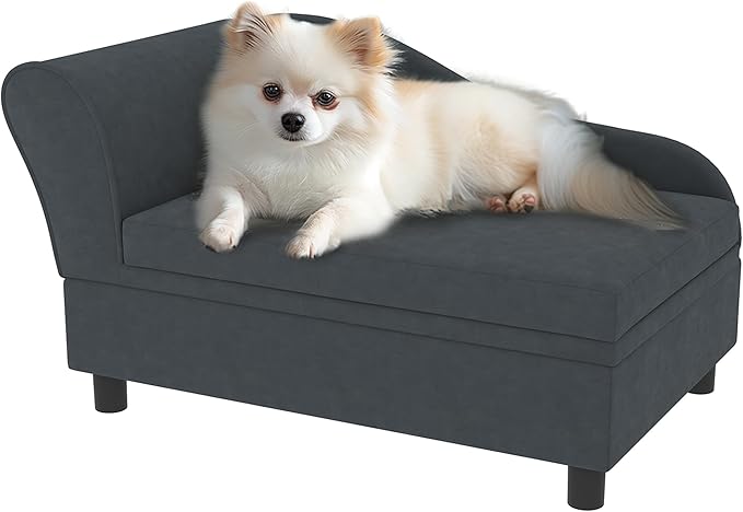 PawHut Luxury Fancy Dog Couch with Hidden Storage, Small Dog Sofa Bed with 2" Soft Foam, Modern Pet Furniture for Puppies &amp; Little Breeds, Dark Gray