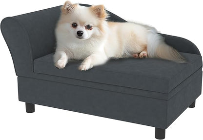 PawHut Luxury Fancy Dog Couch with Hidden Storage, Small Dog Sofa Bed with 2" Soft Foam, Modern Pet Furniture for Puppies &amp; Little Breeds, Dark Gray