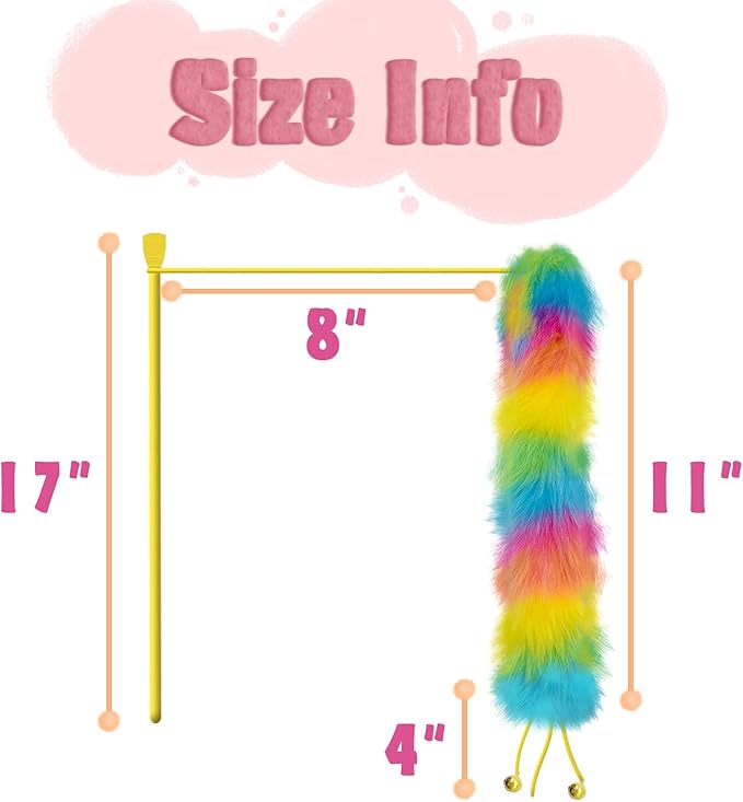 2 Pack Cat Wand Toy, Rainbow Cat Feather Toys with Bells, Teaser Wand with Soft Furry Tail, Interactive Toys for Indoor Cats &amp; Kitten &amp; Kitty