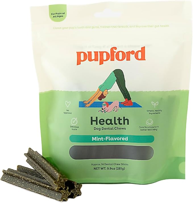 Pupford Dental Chews for Dogs, All-Natural 4-Inch Sticks for Plaque, Tartar &amp; Bad Breath, Grooved Texture, Limited Ingredients, Made in USA (14 Count)