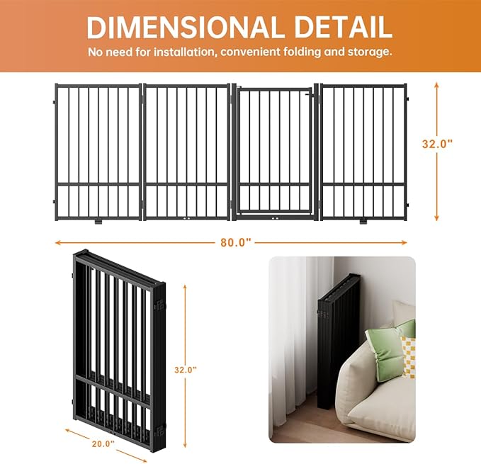 Full Metal Freestanding Dog Gate with Door, 32&