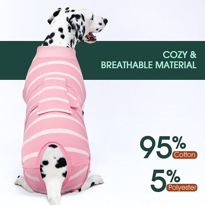 Kuoser Recovery Suit for Dogs After Surgery, Soft Dog Surgery Suit Female Anti Licking Dog Onesie E-Collar &amp; Cone Alternative, Breathable Pet Surgical Recovery Shirt, Pink Strips L