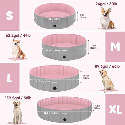 Furrybaby Dog Pool, Kiddie Pool with Hard Plate Collapsible Pet Bath Foldable Swimming Pet Pool Portable Pink 39&