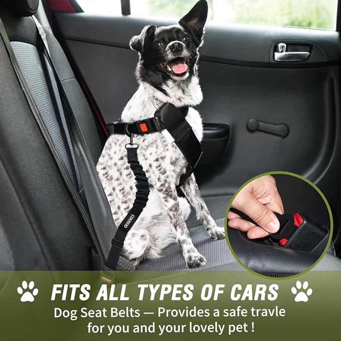 COOYOO Dog Seat Belt,3 Piece Set Retractable Dog Car Adjustable Seatbelts for Vehicle Nylon Pet Safety Heavy Duty &amp; Elastic &amp; Durable Car Harness for Dogs