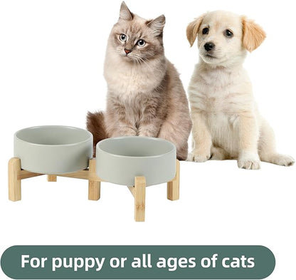 Ceramic Raised Double Bowls Set with Stand, 2 Heights Elevated, Food &amp; Water Bowls for Small Breed Dogs, Cats, Kitty, Weighted Dog Dishes, Pet Bowls(5.1&