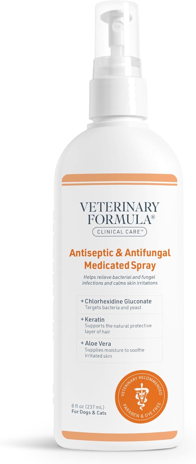 Veterinary Formula Clinical Care Antiseptic and Antifungal Medicated Spray for Dogs &amp; Cats, 8 Fl Oz (1 Pack)