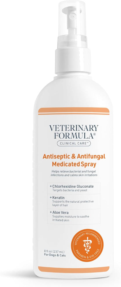 Veterinary Formula Clinical Care Antiseptic and Antifungal Medicated Spray for Dogs &amp; Cats, 8 Fl Oz (1 Pack)