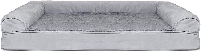 Furhaven Cooling Gel Dog Bed for Large Dogs w/ Removable Bolsters &amp; Washable Cover, For Dogs Up to 95 lbs - Plush &amp; Suede Sofa - Gray, Jumbo/XL