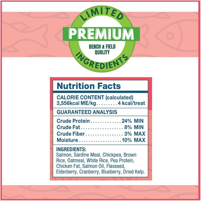 Bench &amp; Field Holistic Natural Salmon &amp; Triple Berry Dog Treats | Crunchy Bone-Shaped Bites | Antioxidant Blend, 10-Ounce Bottle