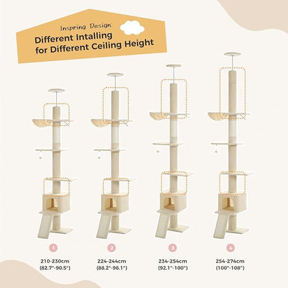 PEQULTI Floor to Ceiling Cat Tree, Tall Cat Tower, Adjustable Height (83&