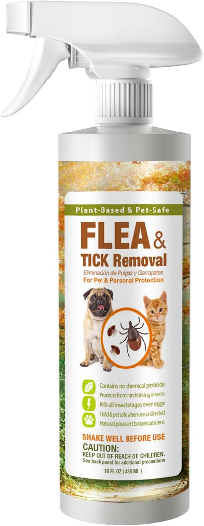 EcoVenger Flea &amp; Tick Removal Spray 16oz for Dogs and Cats, Protects from Fleas, Mites, Ticks &amp; Mosquitoes, eliminates+ Repels+ Housekeeping, Indoors/Outdoors, Plant-Based Formula Safe for Pets &amp; Kids