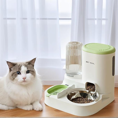 Automatic Cat Feeder &amp; Water Dispenser - Dual Container for Dry/Wet Food, Two-in-One Upgraded Gravity Feeder and Water Dispenser Combo Set for Cats and Dogs.(Green)
