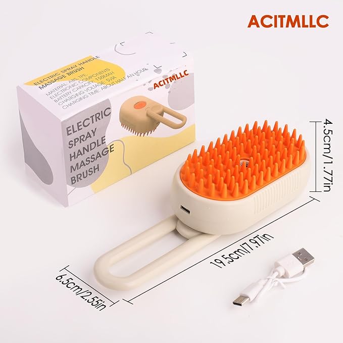 4 in 1 Cat Steam Brush for Shedding, Cleaning, Massage &amp; Smooth, USB Rechargeable Pet Spray Hair Removal Comb, for Indoor Long/Short Haired Cats &amp; Dogs (White)