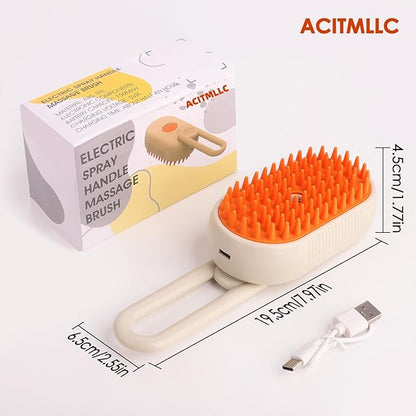 4 in 1 Cat Steam Brush for Shedding, Cleaning, Massage &amp; Smooth, USB Rechargeable Pet Spray Hair Removal Comb, for Indoor Long/Short Haired Cats &amp; Dogs (White)