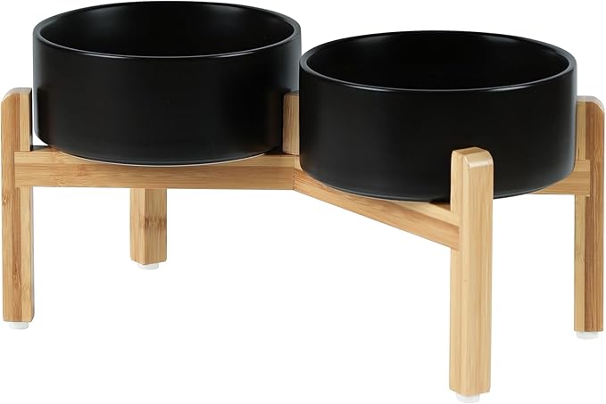 Ceramic Raised Double Bowls Set with Stand, Food &amp; Water Bowls for Medium Breed Dogs, Weighted Dog Dishes, Pet Bowl(7.3&
