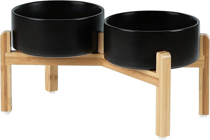 Ceramic Raised Double Bowls Set with Stand, Food &amp; Water Bowls for Medium Breed Dogs, Weighted Dog Dishes, Pet Bowl(7.3&