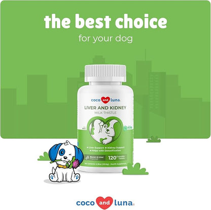 Milk Thistle for Dogs - 120 Chewable Tablets - Silymarin - Liver and Kidney Support with EPA &amp; DHA - Detox - Liver Supplement for Dogs with Choline and L-Arginine
