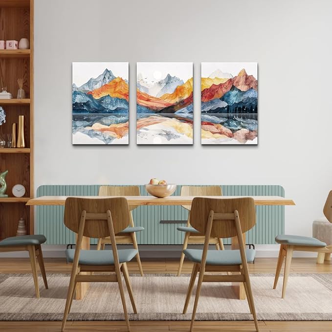 TTHYUEWS Abstract Art for Bedroom &amp; Living Room - Modern Ink Mountain Landscapes - 3 Piece Ready To Hang Wall Decor