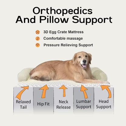 Large Dog Bed Orthopedic Washable: Extra Large Big Dog Bed with Removable Bolster &amp; Memory Foam Couch Sofa - Waterproof Washable with Cover