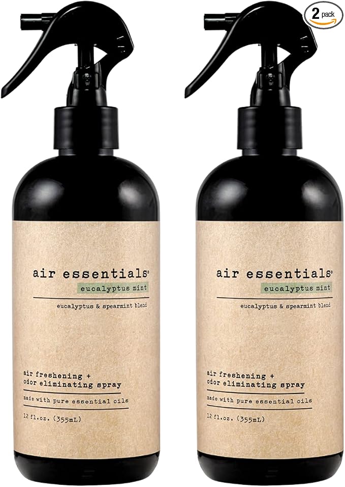 Air Essentials Air Freshener &amp; Odor Eliminator Spray - 12 oz, Pack of 2 - Made with Pure Essential Oils - Eucalyptus Mint Scent