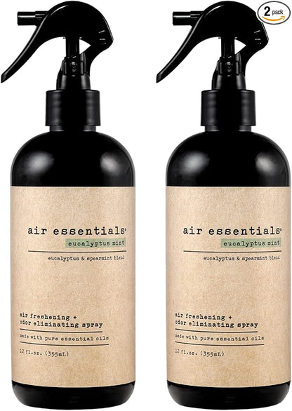 Air Essentials Air Freshener &amp; Odor Eliminator Spray - 12 oz, Pack of 2 - Made with Pure Essential Oils - Eucalyptus Mint Scent