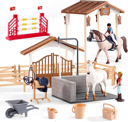 Peagrav Horse Stable Playset with Rider &amp; Horses - Toy Figures for Boys &amp; Girls, Ages 3-8