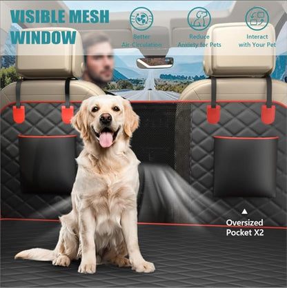 Waterproof Dog Car Seat Cover for Back Seat – Heavy Duty Back Seat Extender for Dogs with Hard Bottom, 7-Layer Protection, Non-Slip &amp; Scratchproof, Easy to Install (Red)