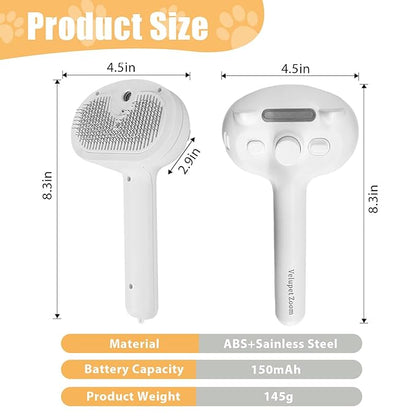 Cat Steam Brush for Shedding, Pet Steam Brush for Dog with Release Button,Anti-Static Pet Spray Hair Removal Comb,Cat Spray Comb for Long &amp; Short Haired Pets,White