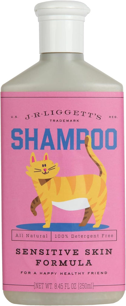 JR Liggett’s Natural Liquid Cat Shampoo for Sensitive Skin - 100% Detergent Free, Non-GMO &amp; Biodegradable - Tear-Free, Hypoallergenic Formula Soothes Dry Itchy Skin - Safe for Puppies - 8.45 fl oz