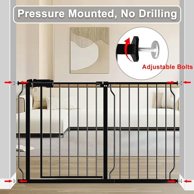 Fairy Baby Extra Wide Baby Gate Black 62-67 Inch Wide, Walk Through Pressure Mounted No Drill, Long and Large Tension Gate for Pet and Kids