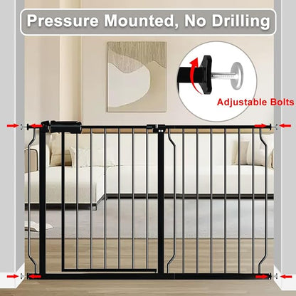 Fairy Baby Extra Wide Baby Gate Black 53-57.5 Inch Wide, Walk Through Pressure Mounted No Drill, Long and Large Tension Gate for Pet and Kids