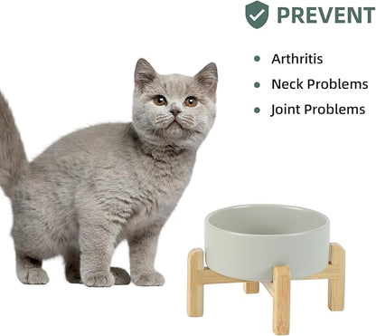 Ceramic Raised Dog and Cat Bowl Set, 2 Heights Elevated Stand, Food and Water Bowl for Small Breed Dogs, Cats, Kitty, Weighted Dog Dishes, Pet Bowls(5.1&