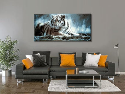 Yxbhhym Large Animals Canvas Wall Art Tiger Wall Picture Animals Prints Poster Painting White Tiger Artwork for wall Bedroom Living Room Décor Home Decorations Office Wall Decor Framed -24x48inches