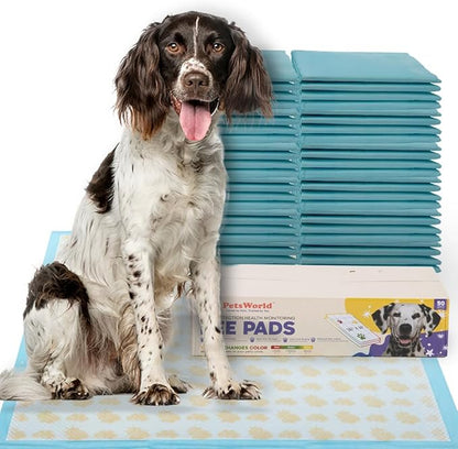 PETSWORLD Giant Dog Potty Pads, Odor-Eliminating, 36" x 36", Ultra Absorbent 5-Layer Leak-Proof Training Pads for Dogs &amp; Cats (36x36 Health Indicating, 50 Count)