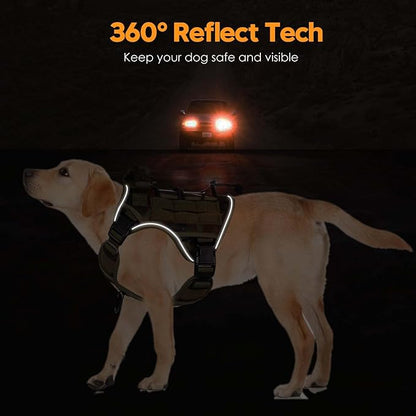 Heavy-Duty Tactical Dog Harness for Large Dogs, No Pull Adjustable Reflective Pet Vest with Molle System, K9 Military-Grade Control for Service Training, Outdoor &amp; 10+ Breeds, Green Camo, Small