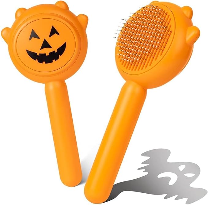 Self-Cleaning Dog &amp; Cat Slicker Brush, Skin Friendly Deshedding Grooming Tool for Long or Short Haired Dogs Cats Rabbits, Dog Shedding Brush with Release Button - Pumpkin