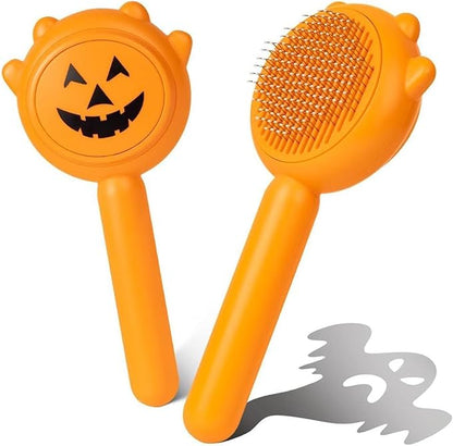 Self-Cleaning Dog &amp; Cat Slicker Brush, Skin Friendly Deshedding Grooming Tool for Long or Short Haired Dogs Cats Rabbits, Dog Shedding Brush with Release Button - Pumpkin