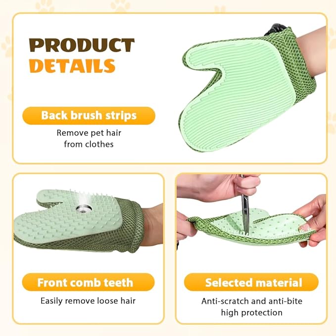 All-in-One Grooming Mist Glove for Pets, Upgrade Efficient Pet Hair Remover Gloves Grooming Spray Comb, Gentle Deshedding Efficient for Dogs &amp; Cats (Green)