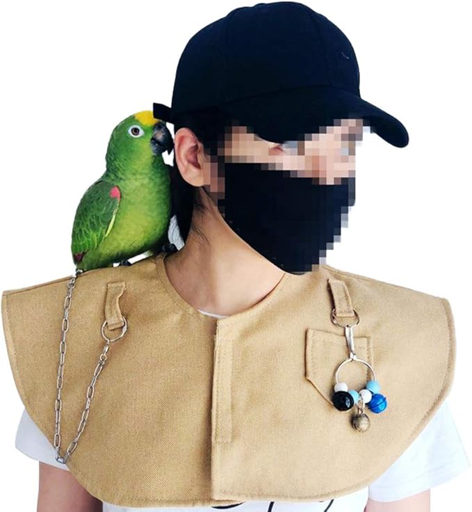 QBLEEV Parrot Anti-Scratch Shoulder Protector Hang Bird Anklet&amp;Toys, Stand Shoulder Cape, Multi-Functional Pet Shoulder Pad Diaper Shawl for Small Medium Parakeets Cockatiels, Sun Conures(Yellow)
