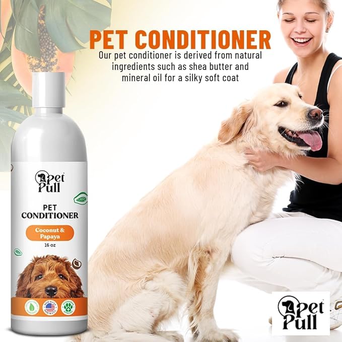 Dog Conditioner Puppy Essentials - Moisturizing Conditioner for Dogs with Coconut and Papaya Scent - Plant Based Dog Bath Supplies Detangle and Revive Pet&