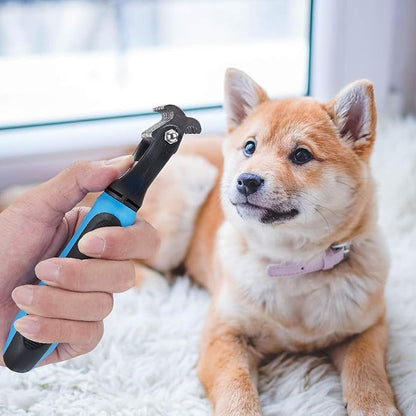 Pet Grooming Tool - 2 Sided Undercoat Rake for Cats and Dogs - Safe Dematting Comb for Easy Mats &amp; Tangles Removing - No More Nasty Shedding and Flying Hair