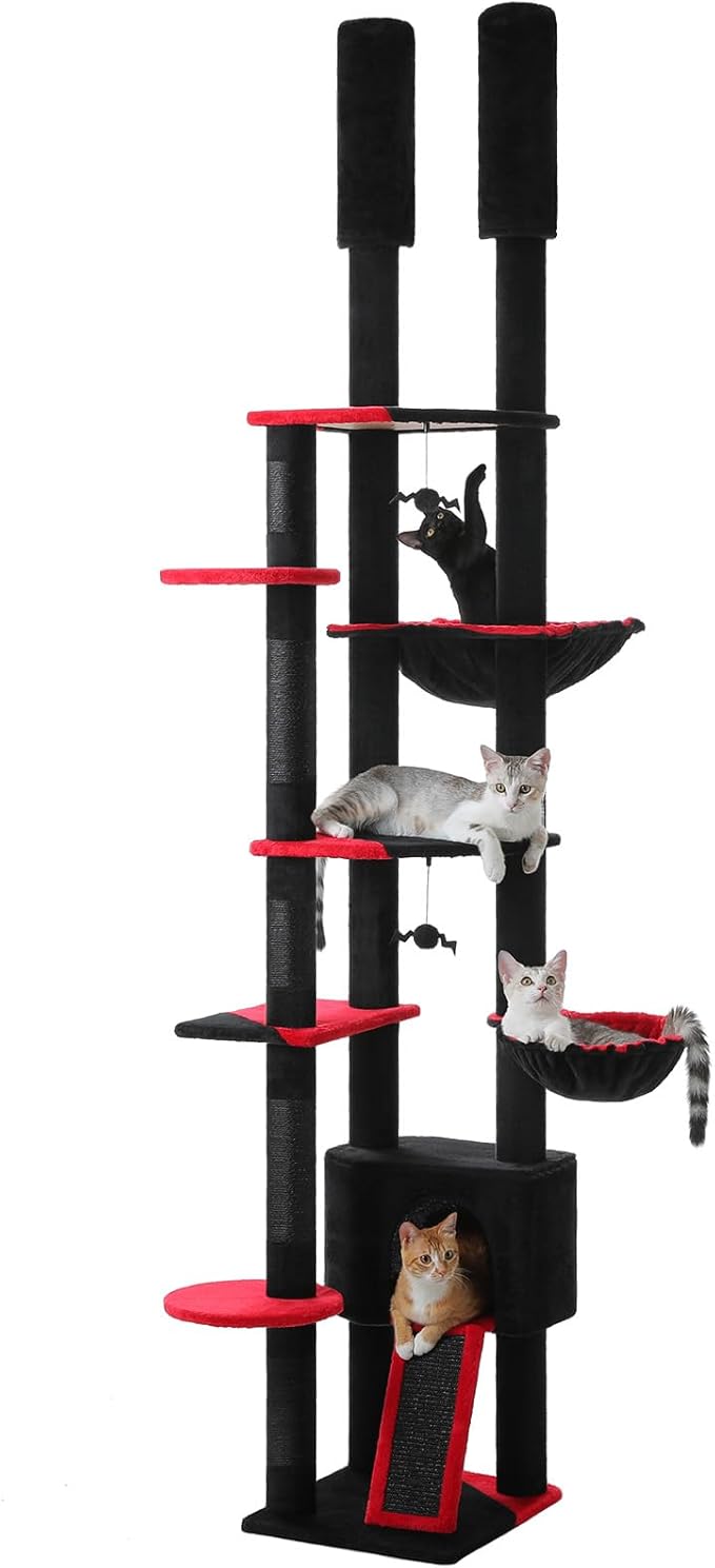 PEQULTI Tall Cat Tree, Floor to Ceiling Cat Tree Tower Adjustable [90.5&