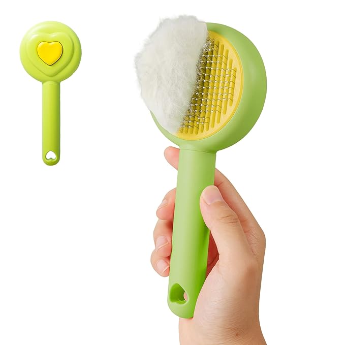 New cat brush&amp;dog brush,pet hair brush with Self Cleaning Button Easy to remove loose undercoat，Needle-tip massage beads, no harm to the skin,Lovely Heart Series(Green)